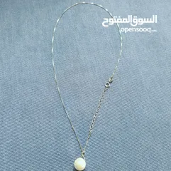  2 سلسال فضة 925 اصلي مع تعليقة لؤلؤ طبيعي مزارع