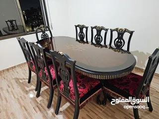  2 طاوله سفره 8 مقاعد خشب زان بحالة الوكالة