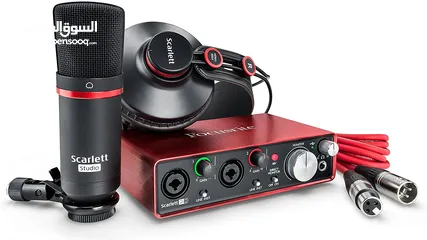  1 طقم كرت صوت سكارلت مع ميكرفون وسماعة اصلي Scarlett 2i2 Studio Audio Interface and Recording Bundle