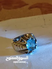  1 خاتم فضه 950 حجر التوباز فضة ثقيلة