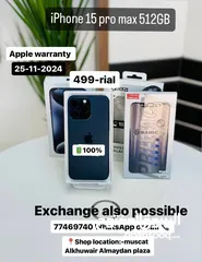  1 iPhone 15 pro max -512 GB - Box piece- Good phone - Apple warranty till 25.11.2024, 100% Batter life