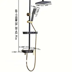  6 "Versatile" Luxurious Black & Gold Shower Set With Handheld Spray Head - Wall-Mounted, Complete
