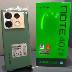  2 مستعمل ايام Not 40 pro plas 5G  رام 24 جيجا 256 أغراضة والكرتونه الأصلية مكفول بالشركة متوفر توصيل