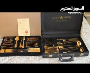  2 طقم سفره معالق وشوك وسكاكين فاخر مكون من 70 قطعه طلاء ذهب 24