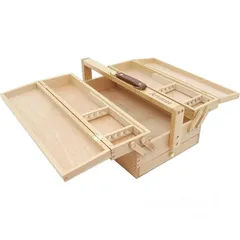  1 Art Box with 3 Layer Tray and Drawer Wood Natural