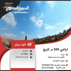  1 اراضي 500 م للبيع في بيرين / بالقرب من مسجد غديفان