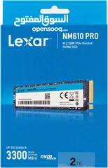  9 Lexar NM610 PRO 2 تيرابايت SSD، حتى 3300 ميجابايت/ثانية، NVMe 1.4 PCIe Gen 3x4 M.2 2280، ضمان 3 سنوا