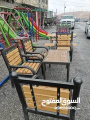  3 طقم مقاعد وبنشات حديقة حديد وخشب سويد رباعي مع طاولة