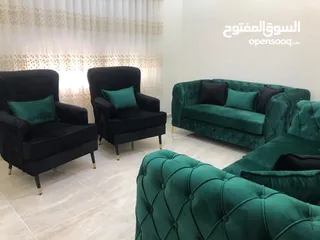  1 ‏‎طقم صالون نيوكلاسيك فاخر للبيع ‏‎مخملي أخضر زمردي وأسود