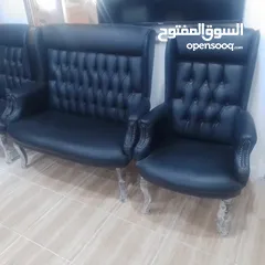  1 أطقم كنب مكتبي جلد أسود (مفردتين وثنائية)