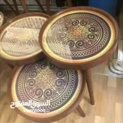 4 طاولات سرفيس 3D  زجاج حجم الكبير قطر 40سم نظام تركي  متوفر الوان  3 قطع