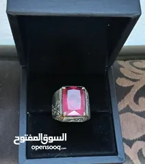  8 خاتم فضة 925 مع حجر كريم ياقوت سيلاني غير معالج لون قرمزي من النوادر