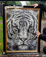  3 Old tiger painting / لوحة فحم حيوان النمر القديم