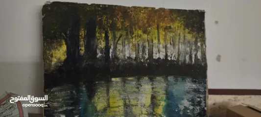  4 لوحة أكريلك ساحرة انعكاس الأشجار على الماء طول .. مستطيلة الحجم .. 40سم في 30سم