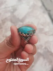  1 خاتم فضة فيروزي ايراني أزرق مائل للأخضر (درجة شائعة للفيروز الطبيعي)