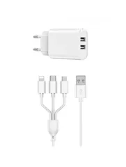  4 WiWU Dual USB charger+ 3 in 1 cable EU plug -NEW -MEGAByte