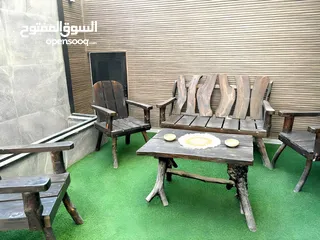  3 طقم حدائق خارجي 7 مقاعد مع طاولة وسط خشب زيتون مع طقم كفرات ووتر بروڤ