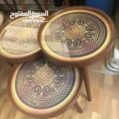  23 طاولات سرفيس 3D  زجاج حجم الكبير قطر 40سم نظام تركي  متوفر الوان  3 قطع