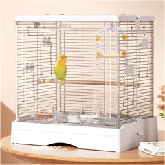  7 Acrylic Bird Cage with 16 Free Pads, Bird Bathroom With Leather Cover 3 Wooden Sticks Food Bowls