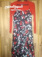  2 فستان اسود واحمر طويل مع جاكيت قصير احمر بأكمام طويلة جديد غير مستعمل ماركة H&M مقاس L بلبس 40 و42