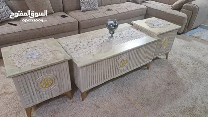  3 طقم طرابيزات خشب زان  استعمال بسيط جدا