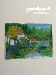  1 cottage core village painting on thick paper unframed. oil painting 29.5/21cm