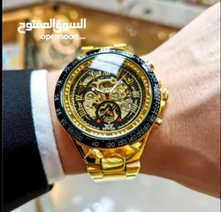  1 ؜ساعة ميكانيكية أوتوماتيكية أنيقة للرجال - أسلوب فينتاج، تصميم مجوف، سوار وحافظة من سبيكة