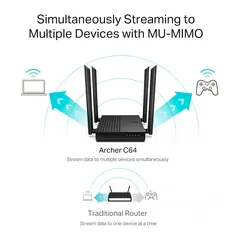  6 AC1200 Wireless MU-MIMO WiFi Router راوتر فايبر C64