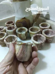  5 طقم دله و12فنجان من الرخام الخالص الطبيعي صناعه هنديه بالكامل لم تستخدم ابدا
