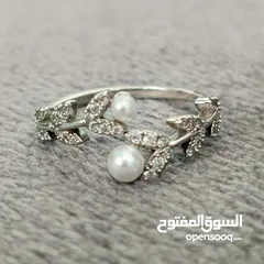  3 خاتم أنيق ستيل قياس مفتوح مرصّع مع لؤلؤ مزارع