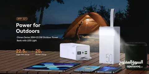  2 Remax RPP-321 Chinen Series 20W+22.5W Outdoor Power Bank with LED Light بوربانك شاحن محمول 20 واط