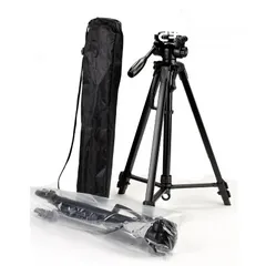  1 camera trpod حامل ثلاثي القوائم احترافي من الألومنيوم, باللون الأسود