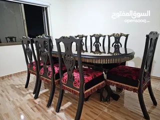  3 طاوله سفره 8 مقاعد خشب زان بحالة الوكالة