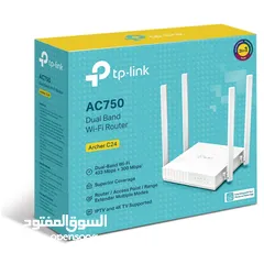  4 Dual-band Wi-Fi router tp-link archer c24 AC750 راوتر واي فاي تي بي لينك للانترنت 