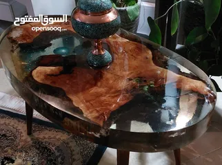  2 Luxury wooden and resin table for design living room.