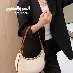  2 حقيبة يد فرنسية فاخرة - تصميم نصف قمر بسحاب عملي – لون بيج أنيق