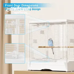  8 Acrylic Bird Cage with 16 Free Pads, Bird Bathroom With Leather Cover 3 Wooden Sticks Food Bowls