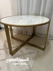  2 Large coffee table with top marble and metal leg