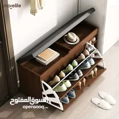  2 خزانة أحذية مع مقعد مريح – قطعة عملية وعصرية بقطعة واحدة رف قلاب واسع + أرفف جانبية لترتيب وتنظيم .