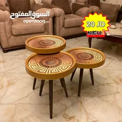  16 طاولات سرفيس 3D  زجاج حجم الكبير قطر 40سم نظام تركي  متوفر الوان  3 قطع