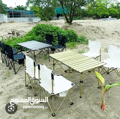  10 طقم طاولة ألمنيوم قابل للطي + 4 كراسي – خفيف، عملي، أنيق الرفيق المثالي لكل مشاويرك!!!
