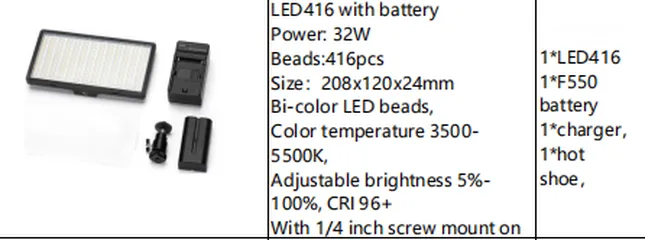  3 كشاف تصوير 416 led