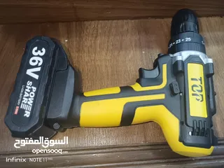  14 حقية صندوق درل شحن  صخري ماركة TOP مع بطارتين 36 فولت  و 21 راس لكافة الاستخدامات  المنزليه