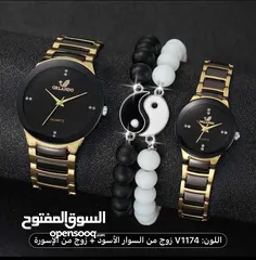  1 مجموعه من 4 ساعات كوارتز للزوجين - تصميم أنيق وبسيط للمينا، حزام بلون ذهبي، شحن مجاني 7/14