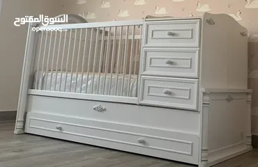  8 ‎سرير أطفال + وحدة ادراج مستعمل تركي نوع تشيلِك قابل للتحويل (مع سرير للوالدين) (80×180 سم