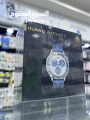  1 Huawei GT5 (blue 46mm) ساعة هواوي جيتي 5 باللون الازرق المميز جدا (شصي سلفر / كستك ازرق ) جديدة