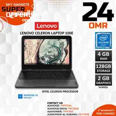  1 LENOVO 100E CELERON 4GB RAM 128GB STORAGE