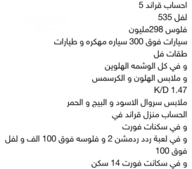  7 حساب قراند مهكر فل تهكير ابعتلي خاص وبصلك جميع الموصفات الحساب