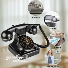  1 هاتف ارضي كلاسيكي بتصميم رترو بتصميم دوار مع سلك للمكتب والمنزل والمكتب والمقهى والديكور (اسود)