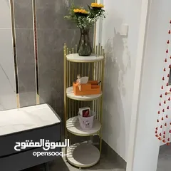  9 رف ملكي بخشب مطلي رخامي ملوكي ابيض اربع طوابق قطعة واحدة بتصميم فاخر